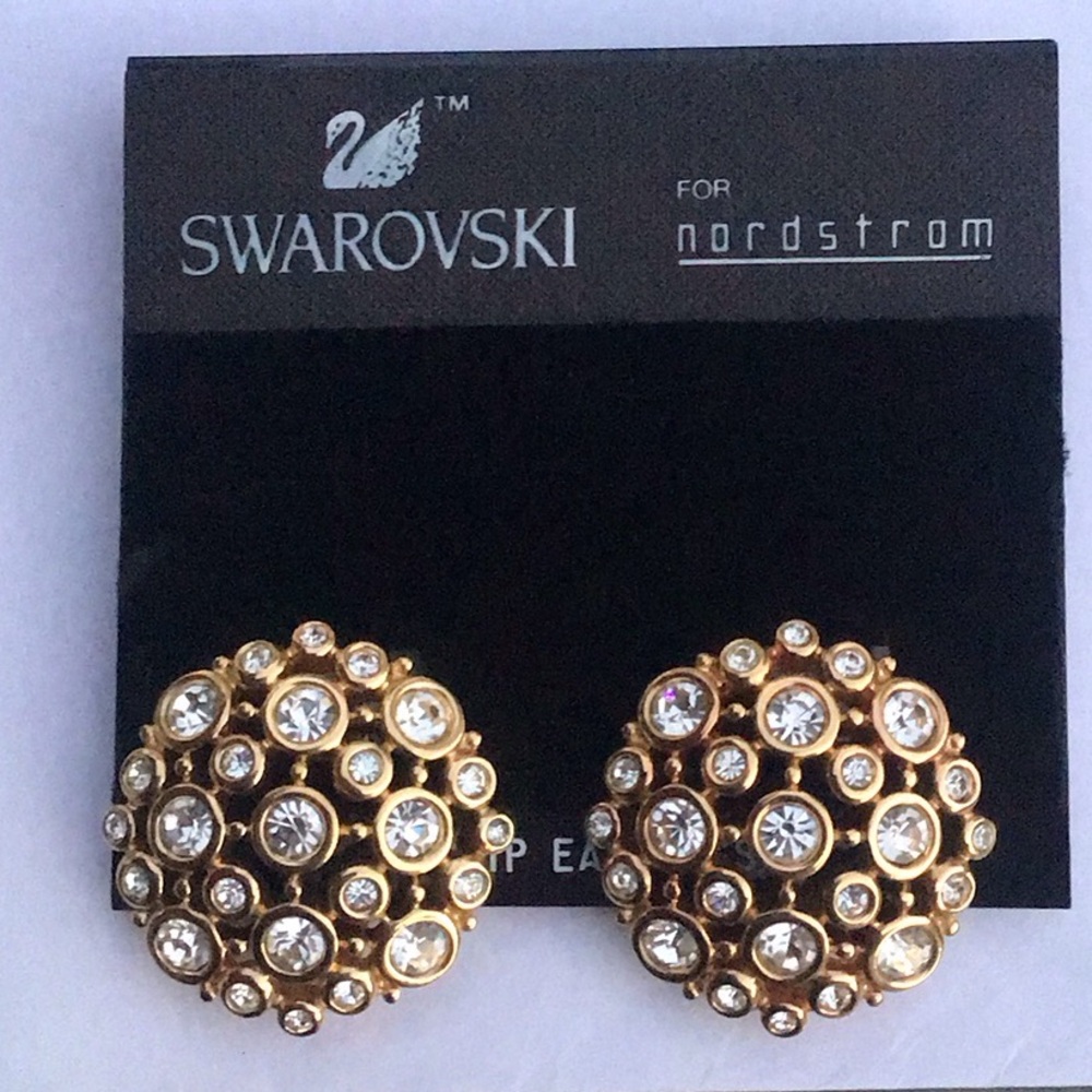 Swarovski crystal vintage diamond cluster clip on earrings